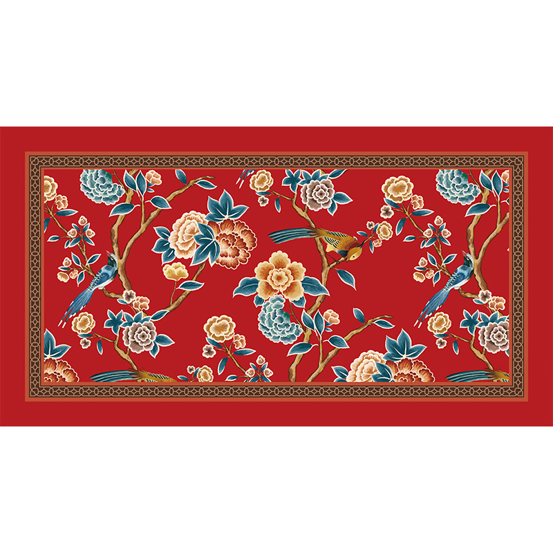 极速氛围感新中式满庭芳防滑高端皮革地垫K入户踩脚垫红色喜庆防