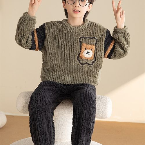 极速202c4新款儿童珊瑚绒睡衣秋冬季加厚男童男孩大童青少年家居