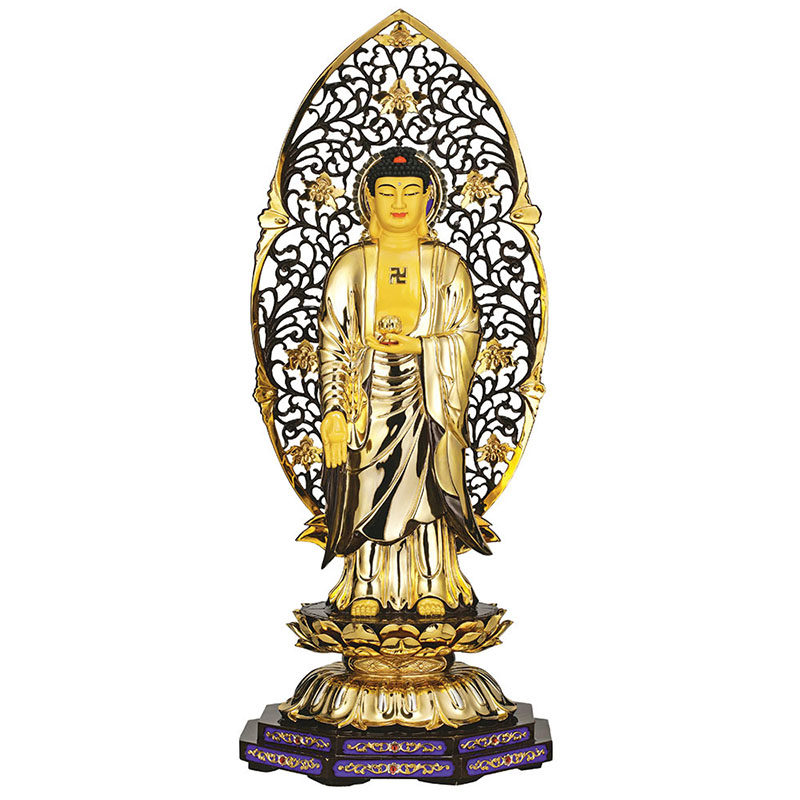 新品台湾铜鎏金佛像西方三圣观世音菩萨阿弥陀佛站立大.势至摆件