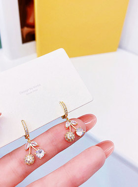 极速Koread Exquisite Cute Cherry Design 14K Real Gold Platin