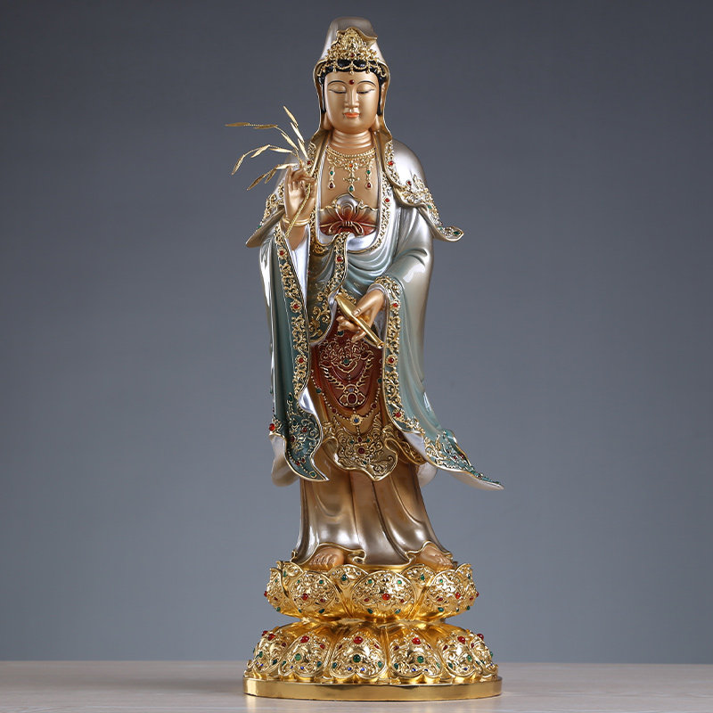 新品台湾工c艺西方三圣观音佛像阿弥陀佛铜雕手工观音菩萨站像供