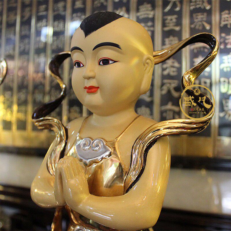 新品盛凡全铜鎏金善财童r子龙女佛像金童玉女良女观音菩萨佛像摆