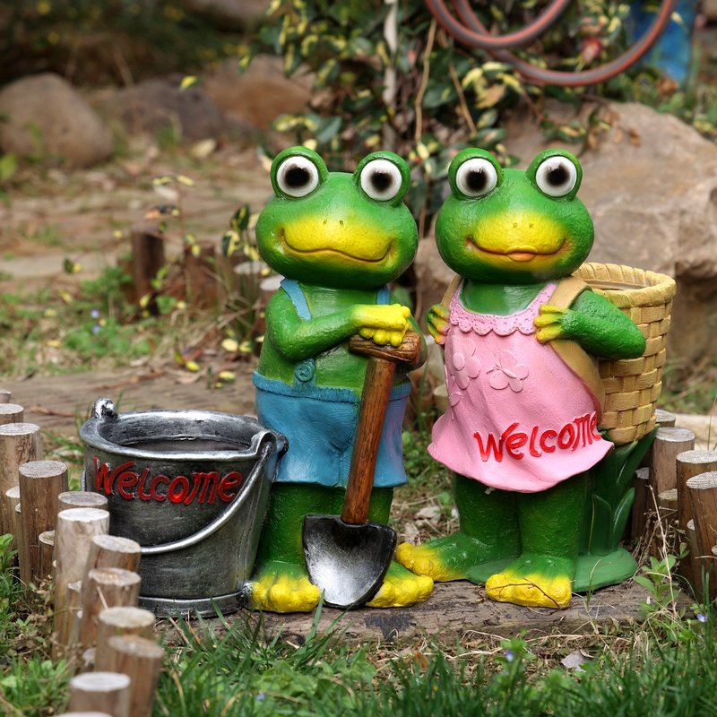 极速创意卡通勤劳青蛙落地摆件庭院阳台造景N花园盆树脂动物工艺