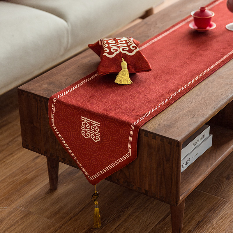 极速名堂c东方喜嫁桌旗结婚长条婚礼婚庆床旗红色茶几边柜长桌布