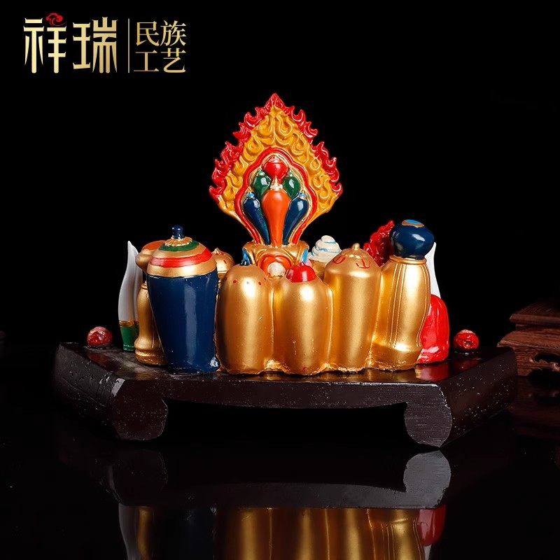 极速百宝座树脂手工彩绘/t藏传藏式供品摆件朵玛宝轮家用摆件装饰