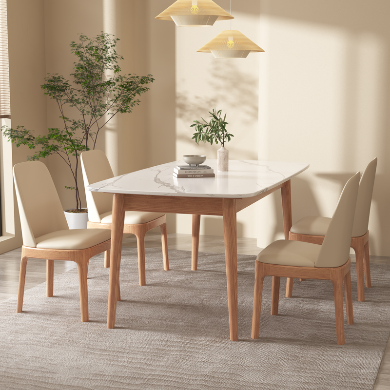 极速实木岩板餐桌l家用小户型白蜡木饭桌客厅现代简约网红餐桌椅