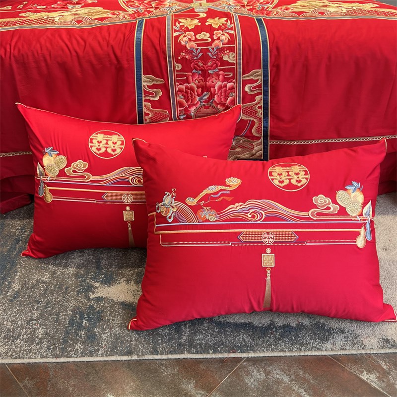 极速新品60*80lCM加大靠枕套100支长绒棉大红婚庆靠垫抱枕结婚床