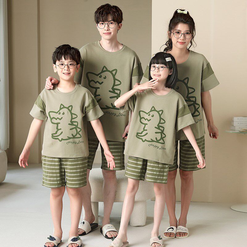 极速亲子睡衣一家三口四口装夏季C纯棉短袖薄款男童女童母女家居