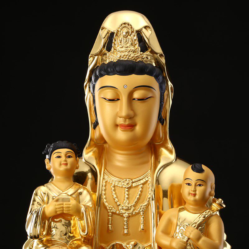 新品送子观音菩萨佛像求子送子观音摆件供M奉家用台湾工艺铜贴金