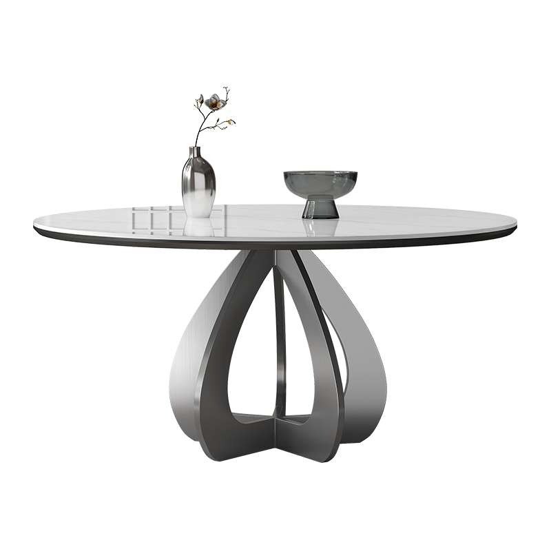 极速岩板a餐桌圆桌现代简约轻奢高端饭桌子意式极简家用带转盘圆