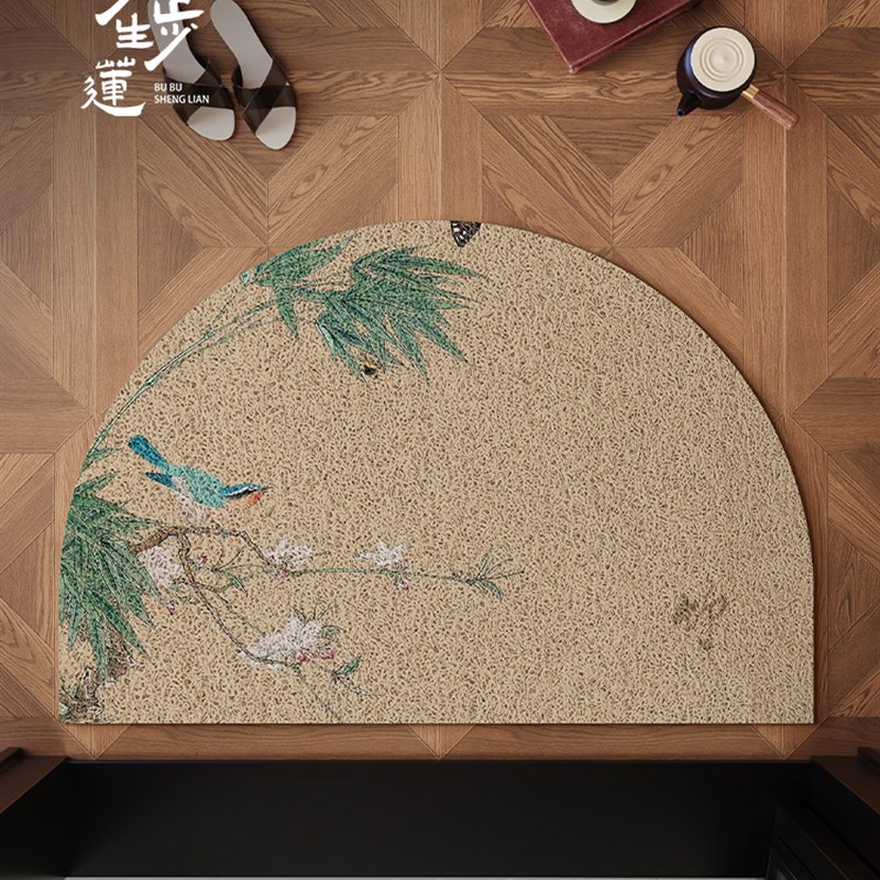 极速新中式红色平安喜乐半圆形进门D地垫入户门垫门口地毯入门丝