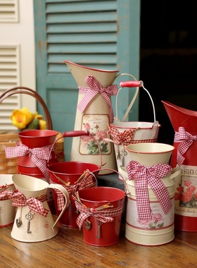 极速美式复古铁皮桶花桶创意迷你小铁桶花盆桶铁艺手提.彩纸装饰