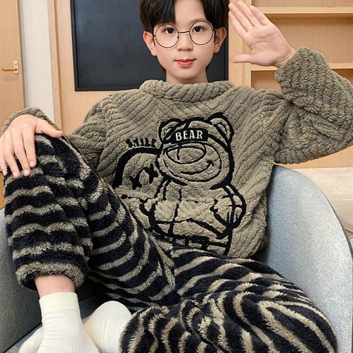 极速儿童珊瑚绒睡衣男童秋冬季加绒B加厚男孩2025新款法兰绒家居