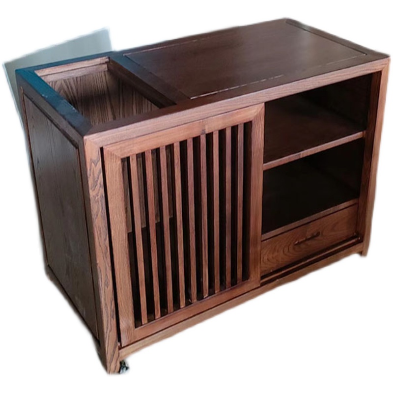 极速实木北美黑胡桃 茶水台 茶水柜 茶桌边柜 烧水一X体茶车小茶