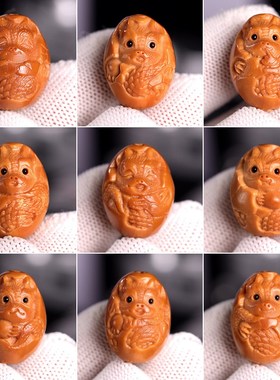 极速苏工橄榄f核恐龙蛋手串手工雕刻正圆黄油核胡男士文玩单圈把