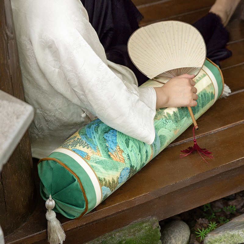 极速新中式罗汉床垫圆形扶v手枕飘窗头枕高端实木沙发靠背枕只此