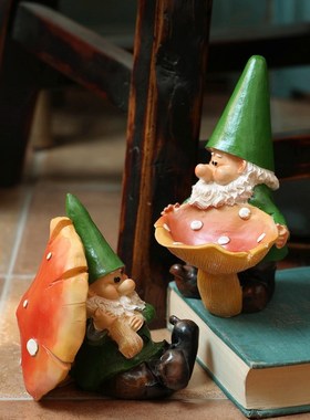 极速复古美式花园精灵花s园庭院白胡子小矮人蘑菇树脂卡通家居装