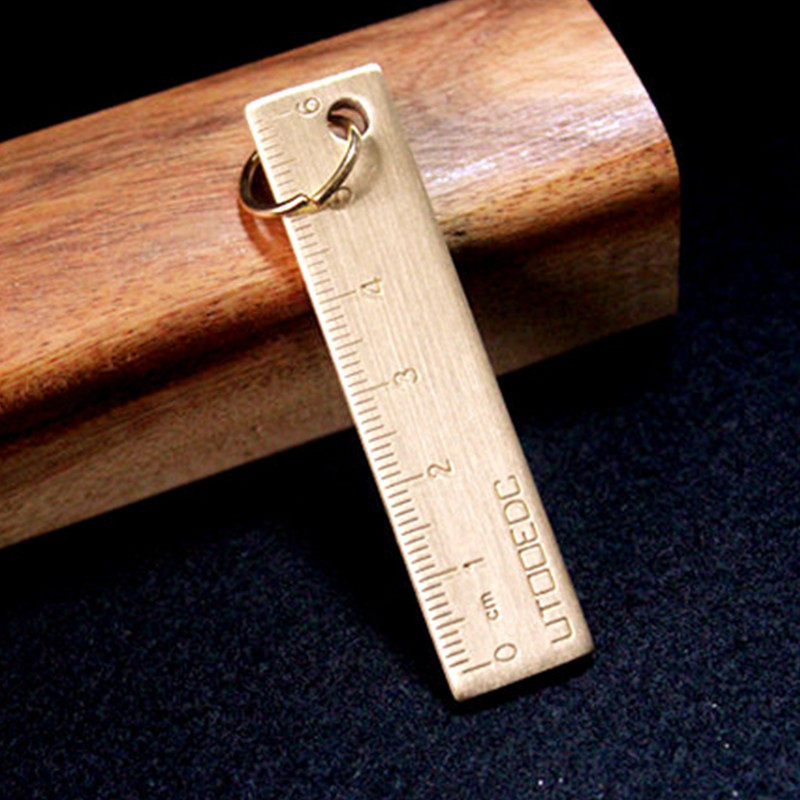 新品【2把】f随身实心小铜尺子便携挂尺画线测量尺迷你创意复古铜