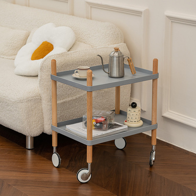 极速OUYOULIFE北欧简约实木小推车边几可移动置物架X客厅双层沙发
