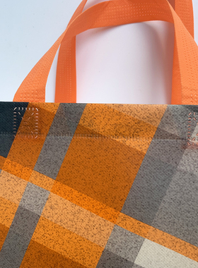 极速新款橙色格子覆膜无纺布男女童E装购物袋简约潮防水时尚定订