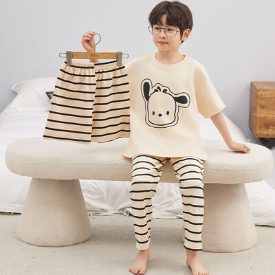 极速男童睡衣纯棉短袖长裤春秋z夏季薄款中大童三件套装休闲儿童