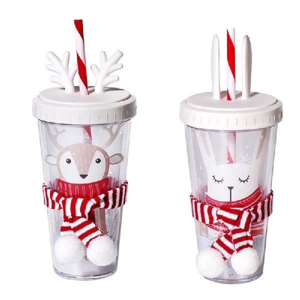 速发896A Reusable Rabbit/Elk Shape Plastic Tumblers Straw Cu