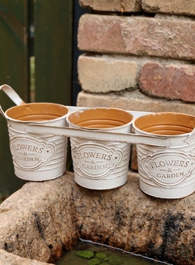 极速复古做旧双耳联体铁皮提桶花桶花F器花盆花瓶装饰杂货花园摆