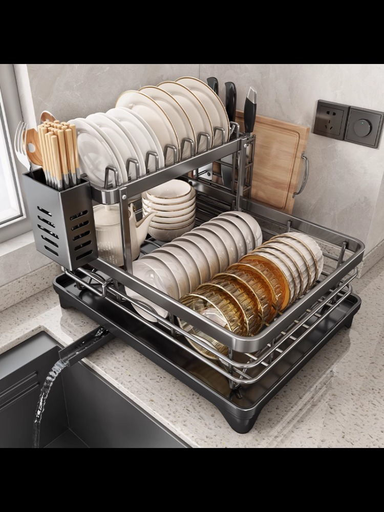 优勤碗碟收纳架沥水碗架厨房置物架不锈钢碗盘碗筷放碗盘子沥水篮