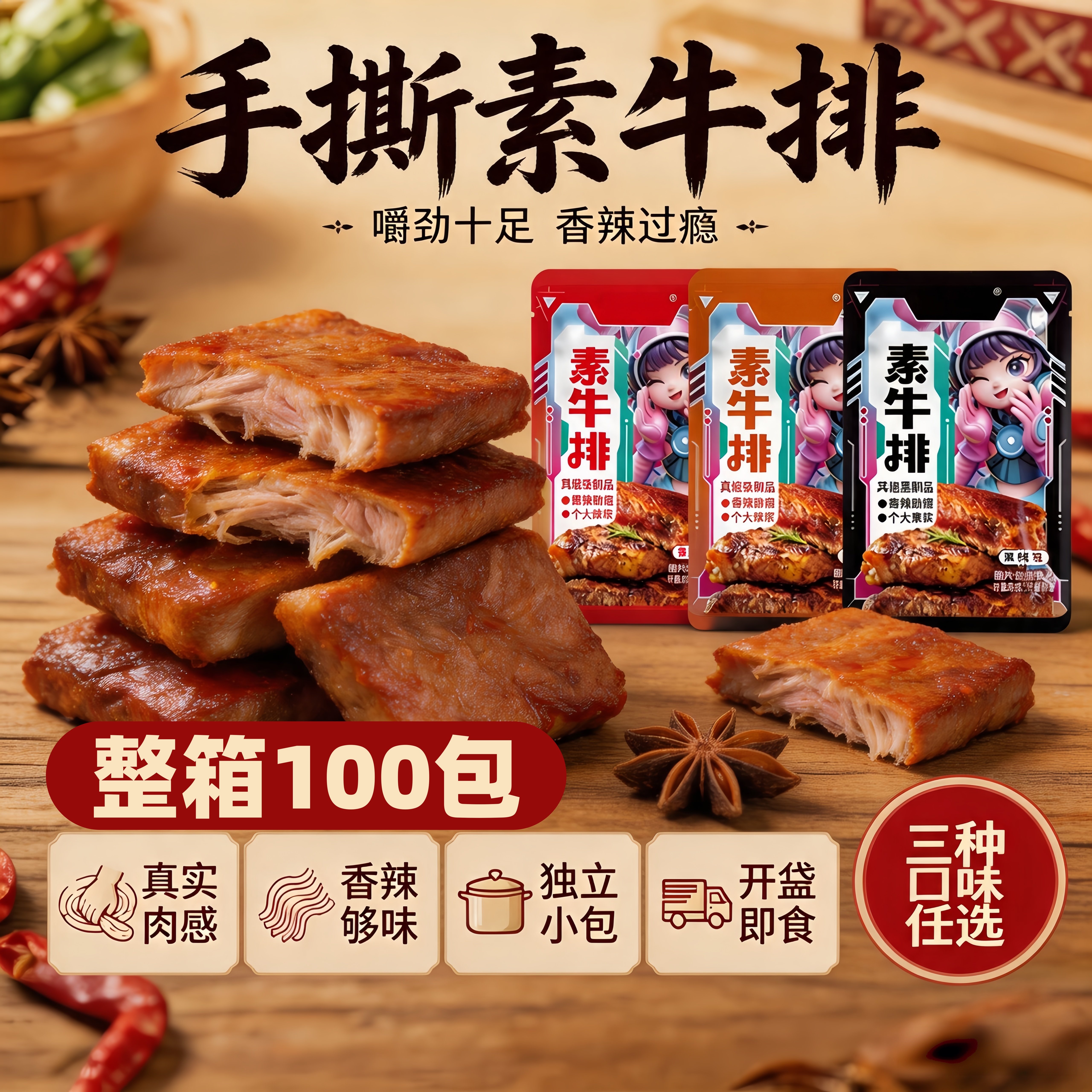 手撕素肉素牛排多口味小包装辣条豆干小包装休闲追剧小零食旗舰店