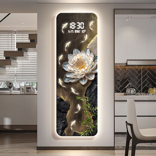 速发莲花客厅年历2025新款格栅装饰挂钟九鱼图智能玄关电子屏时钟