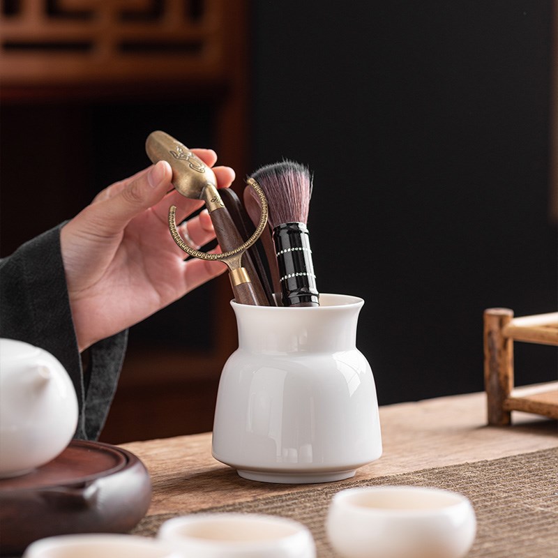 速发羊脂玉瓷茶道六君子家用办公功夫茶具茶夹茶针茶勺配件大全茶
