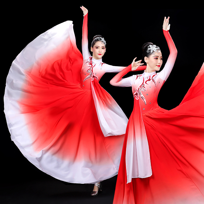速发大场中大摆裙演出服舞国风绽放舞蹈服装开气舞台歌伴舞长裙