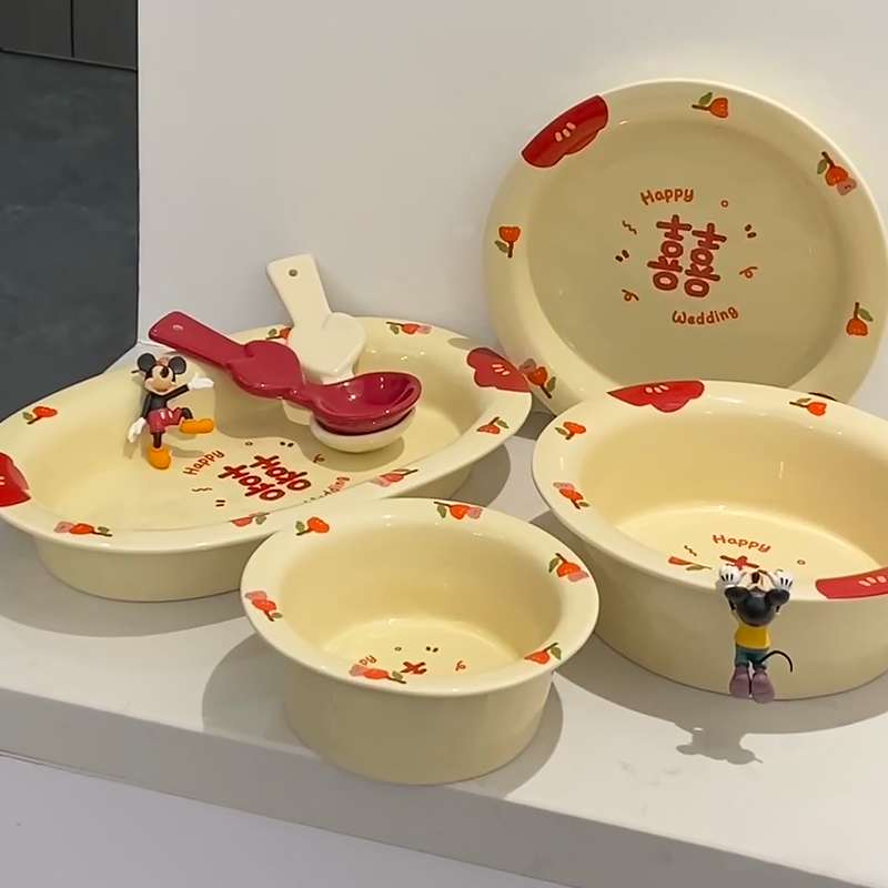 速发中国风碗碟陪装家用送人结嫁新婚礼物套婚红色碗筷盘餐具套装