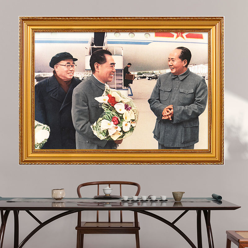 速发像周恩来朱德摆件客厅壁画挂像油画布挂画装饰有框横墙画