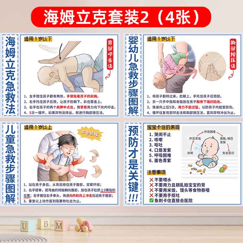 速发海姆立克急救法挂图冰箱贴一岁以上婴儿急救知识海报磁吸贴纸