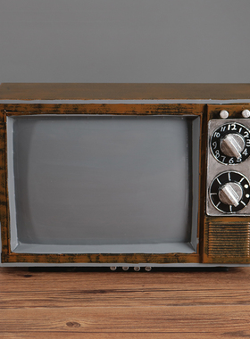 速发复古怀旧687000年代老式做旧黑白电视机模型酒吧餐厅摆具装饰