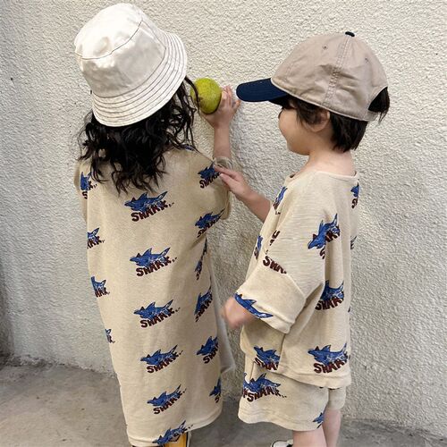 极速Summer Cool Shark Suit Boy 2023 New Pullover T-shirt Let