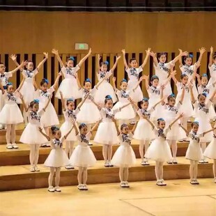 极速l儿童演出服中长装公主花连衣裙青瓷袖表演服中国风旗袍古筝