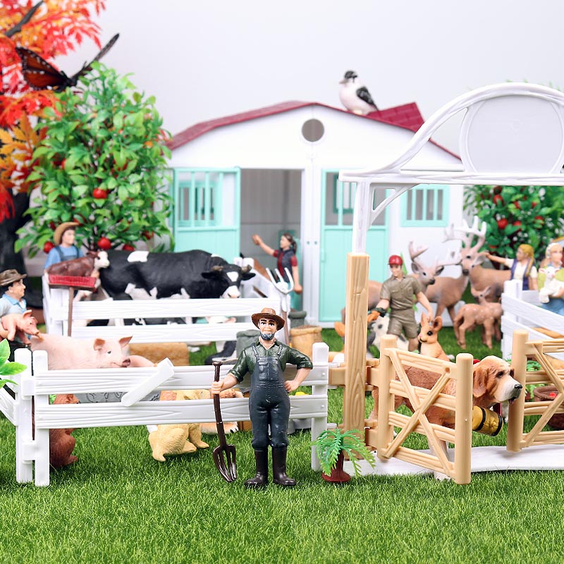极速Oenux New Farm House Model Action Figures Farmer Cow Hen