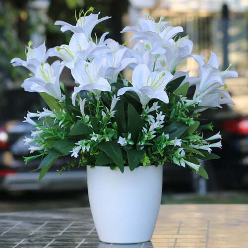 极速仿真百合花塑料假花盆景摆件室内装饰餐桌花盆栽茶几客厅摆设