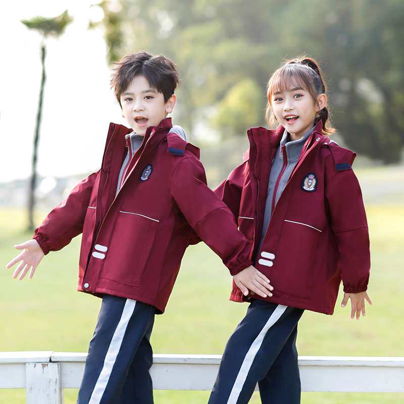 极速小学生校服冲锋衣套装三件套幼儿园园服秋冬装加厚儿童班服新