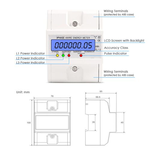 极速3 Phase 4 Wire Energy Meter 220/380V 5-80A Energy Consum