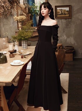 黑色小晚礼服裙2025新款春季气质小众设计收腰显瘦平时可穿连衣裙