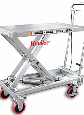特惠全不锈钢手动平台车500kg液压升降304sus不锈钢手推车升高车