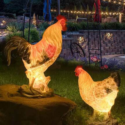 LED太阳能发光公鸡灯户外仿真母鸡造型灯花园别墅庭院装饰草坪灯