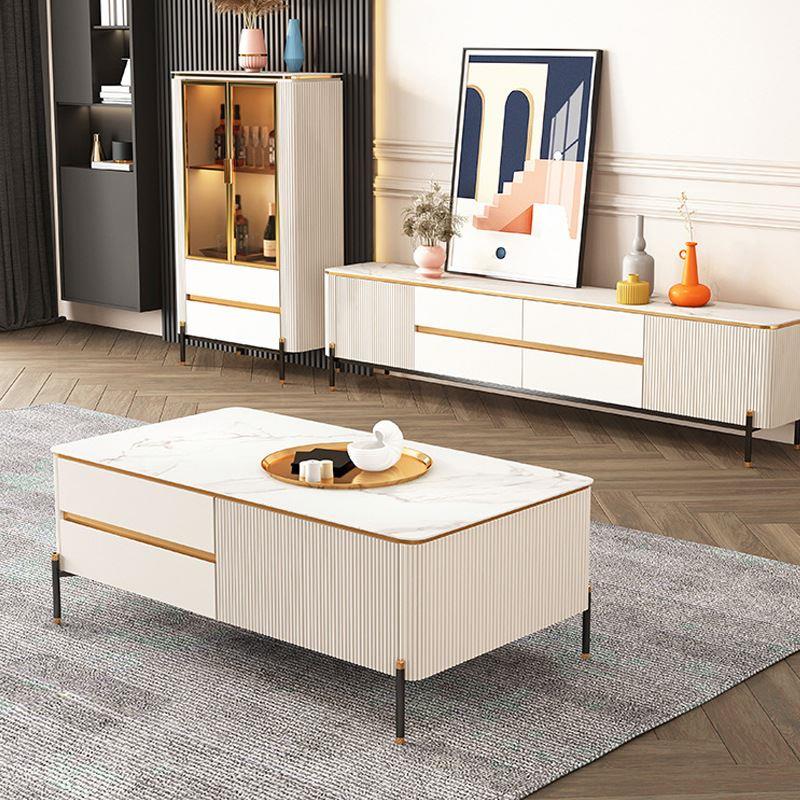 意式岩板岩板茶几电视柜长方形小户型现代简约客厅铁艺茶几边柜
