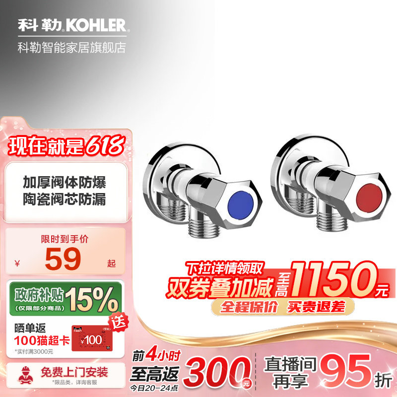 科勒四分角阀精通阀门家用热水器冷热水阀门开关马桶4分止水阀