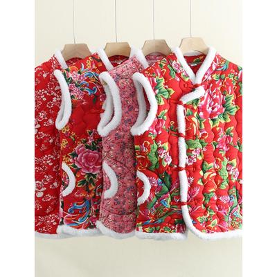 秋冬季加棉马甲女士盘扣坎肩外穿背心保暖马夹东北大花袄棉袄上衣