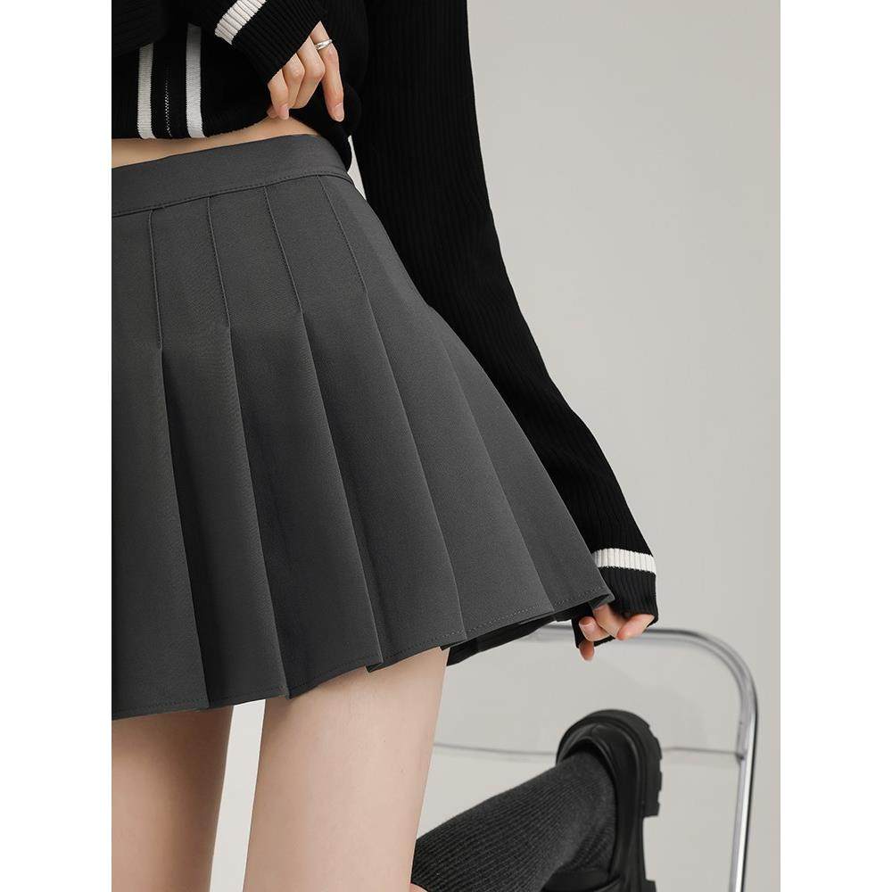 深灰色百褶裙女高腰显瘦春秋季2024新款半身裙jk短裙小个子a字裙