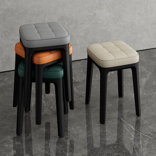 速发加厚塑料凳子家用轻约餐椅可叠放软包高板凳客厅简备奢用方凳